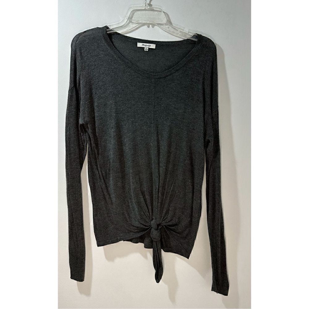 Madewell women’s gray lightweight sweater modern tie front size M #35-0883